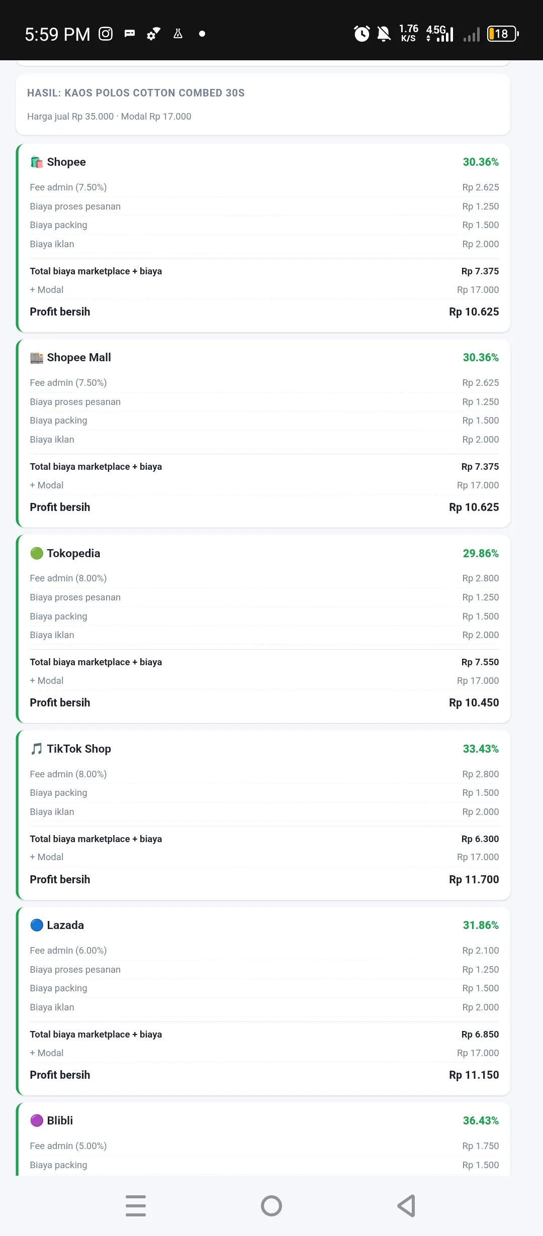 Kalkulator Untung Seller Marketplace (Offline HTML)