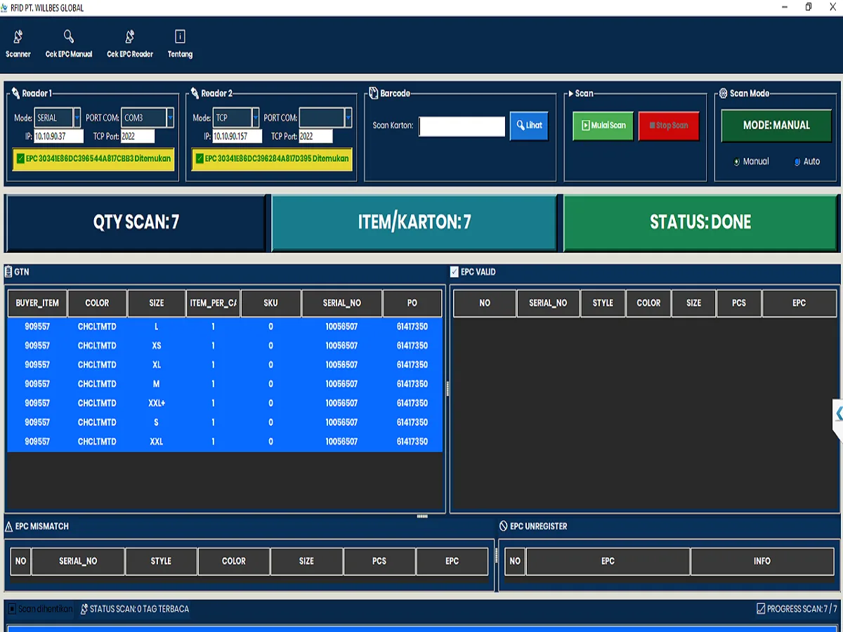 APP SCAN RFID PACKING CHECK UNTUK GARMENT SUPPORT GT NEXUS
