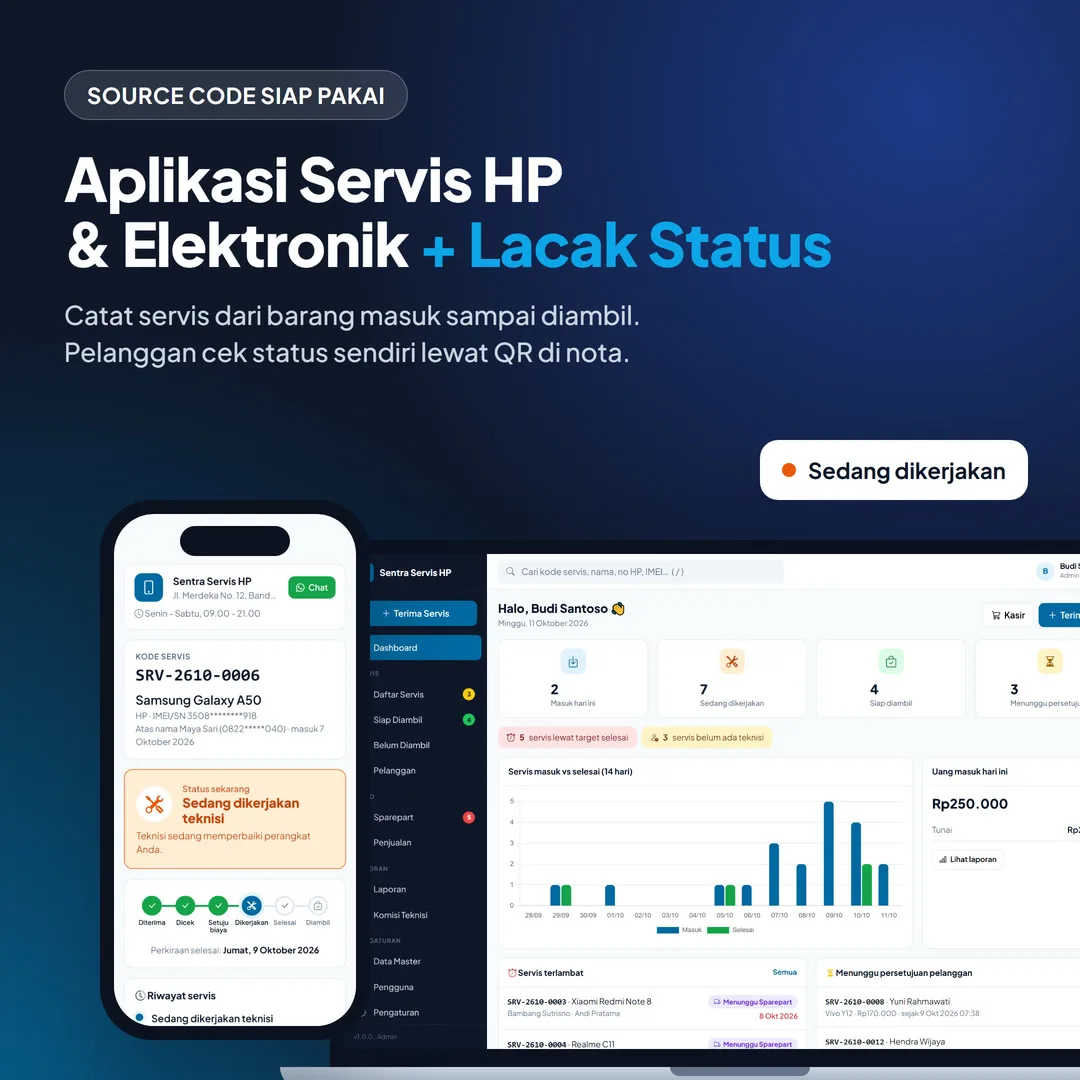 Aplikasi Servis HP & Elektronik + Lacak Status Pelanggan - CodeIgniter 4