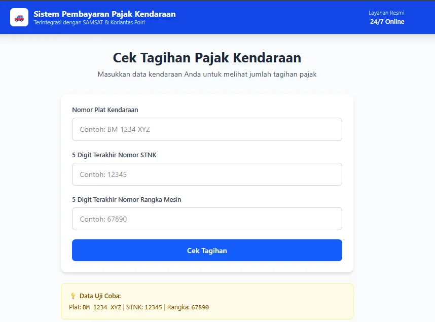 Vehicle Tax Payment System (VTPS) — Full-Stack React 19 + TypeScript + QRIS Payment + Complete Documentation