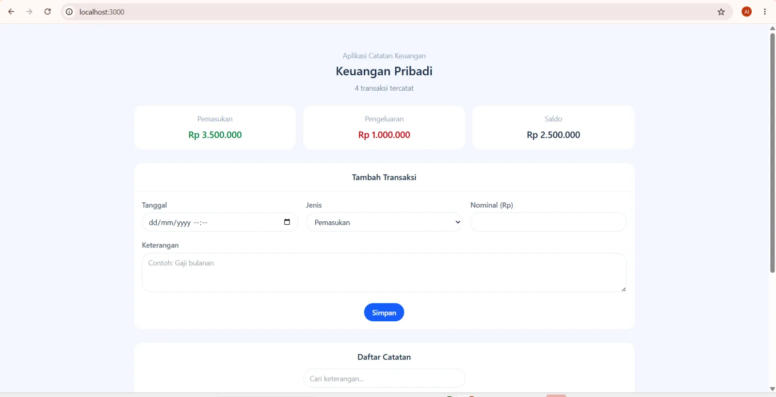 Aplikasi Catatan Keuangan Back - End